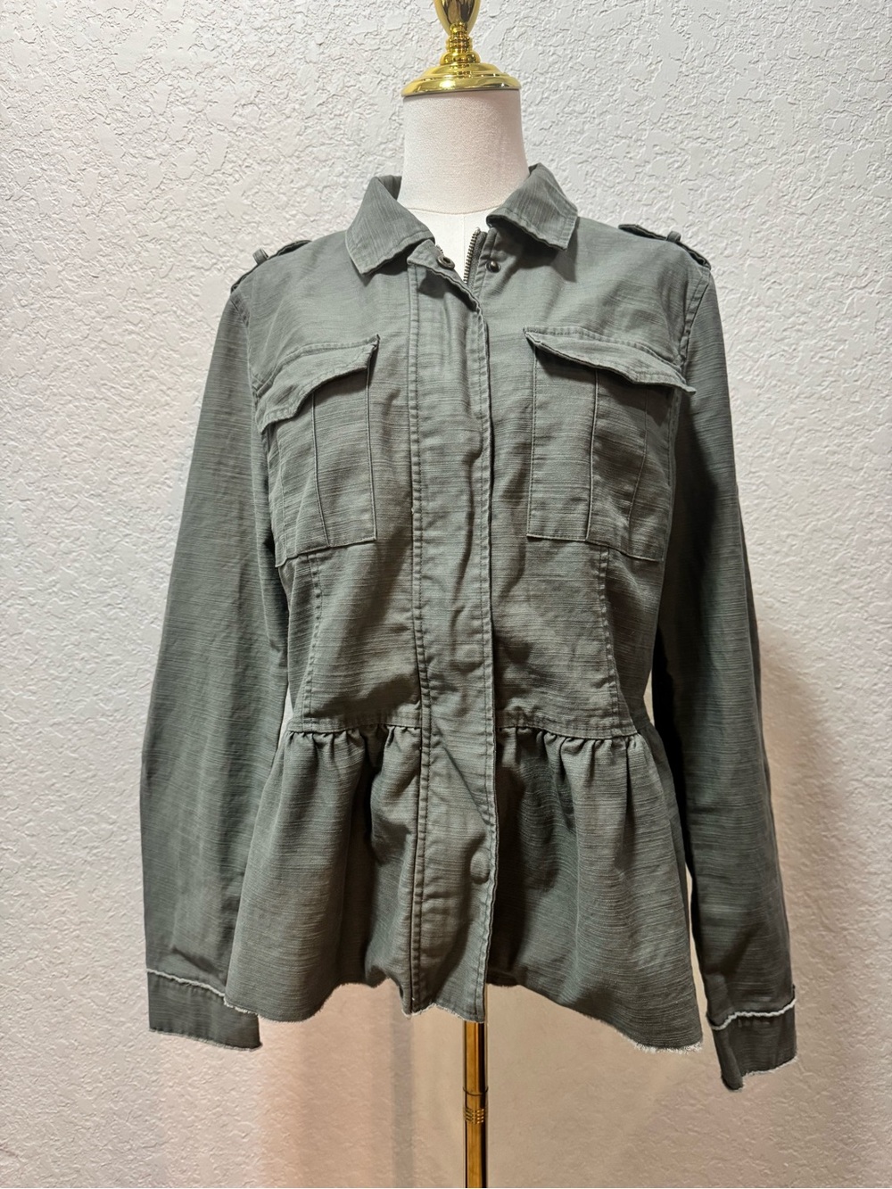 Mi Ami Olive Green Utility Jacket with Peplum Hem